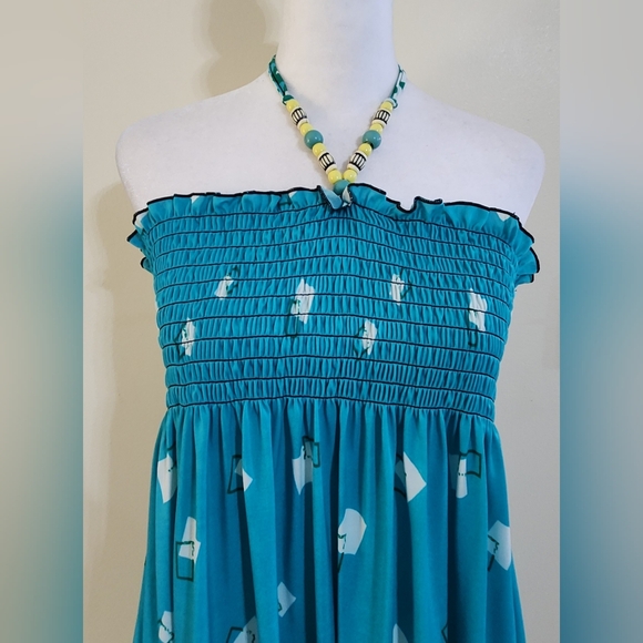 Vintage Beaded Halter Neck Aztec Print Dress Maxi Skirt Beach Cover-up L/XL - Picture 2 of 9